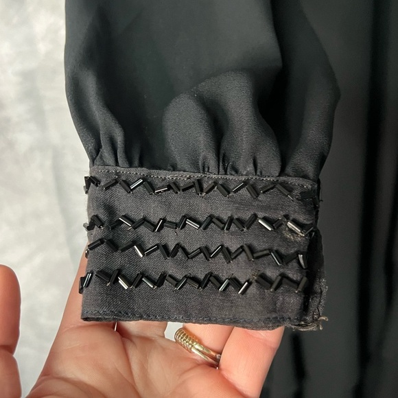 Monica Richards Vintage Elegant Black Layered Dress with Semi-Sheer Sleeves - Picture 7 of 11